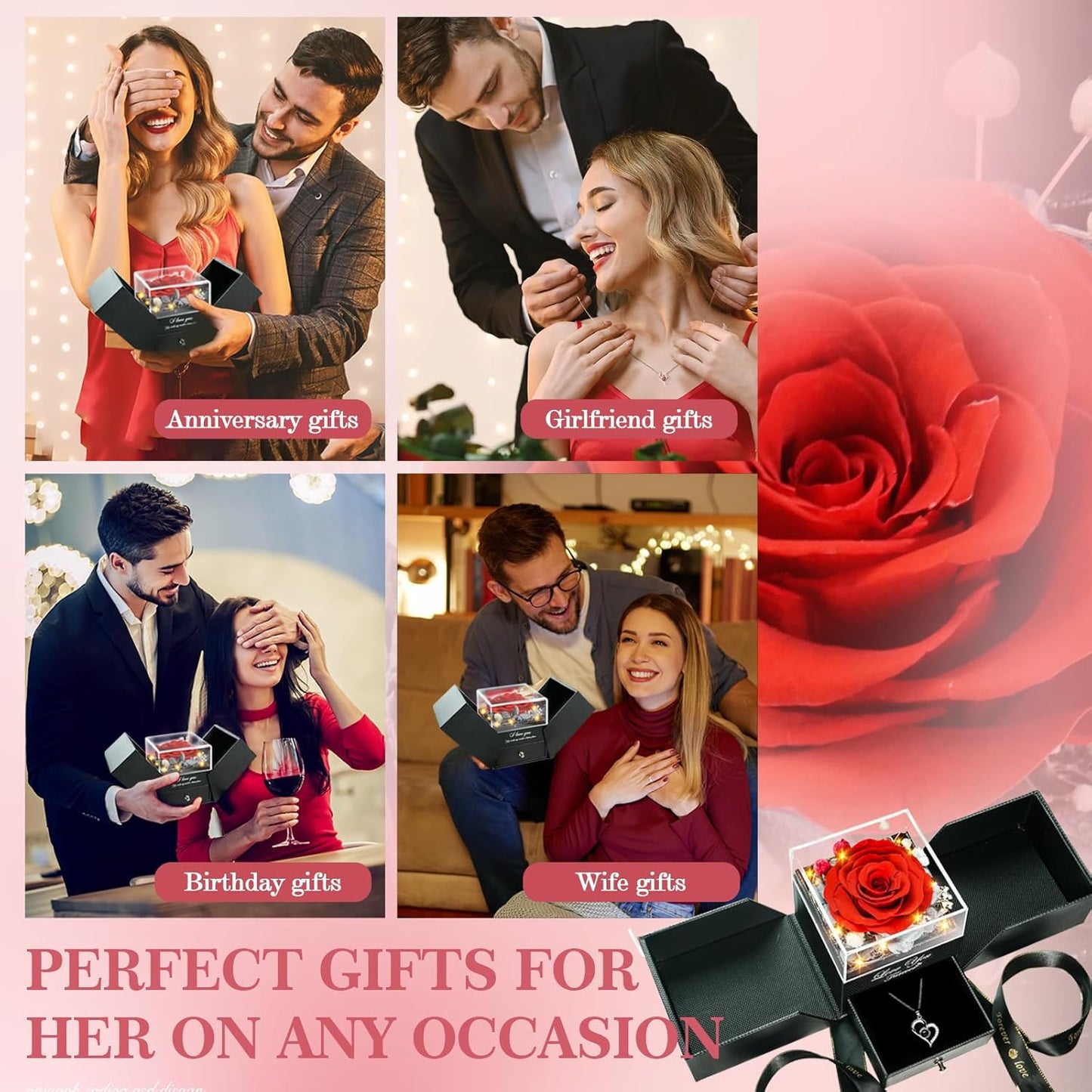 Eternal Love: Preserved Real Roses Heart Necklace - I Love You in 100 Languages, Perfect Romantic Gift for Her on Any Special Occasion