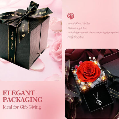 Eternal Love: Preserved Real Roses Heart Necklace - I Love You in 100 Languages, Perfect Romantic Gift for Her on Any Special Occasion