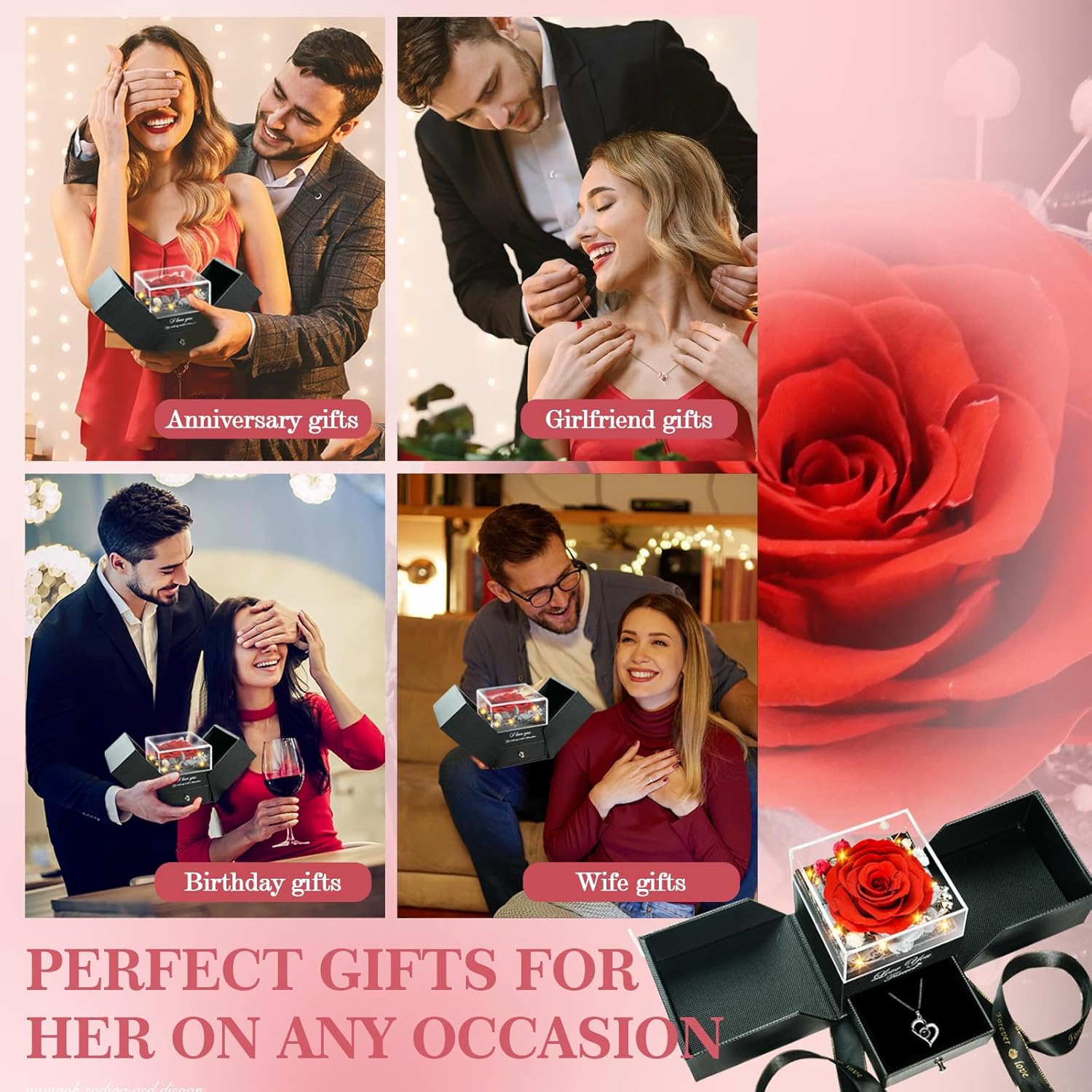 Eternal Love: Preserved Real Roses Heart Necklace - I Love You in 100 Languages, Perfect Romantic Gift for Her on Any Special Occasion